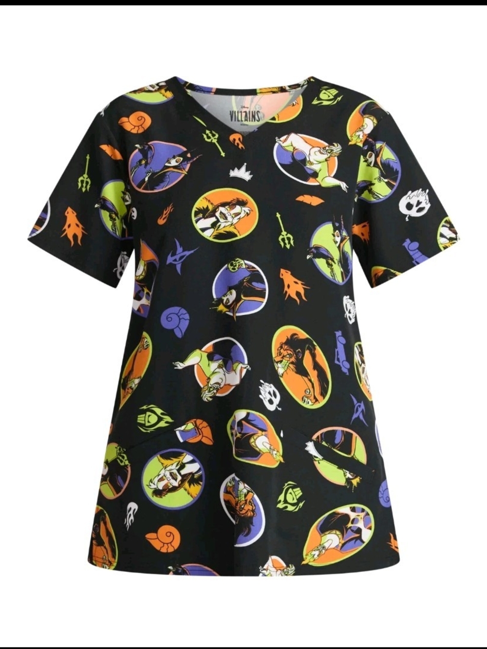 Disney Villains Women's Scrub Top with Short Sleeves
